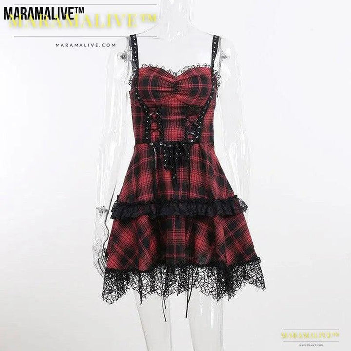 Maramalive™ New Gothic Plaid Suspender Dress - Underworld Tartan Mini-dress