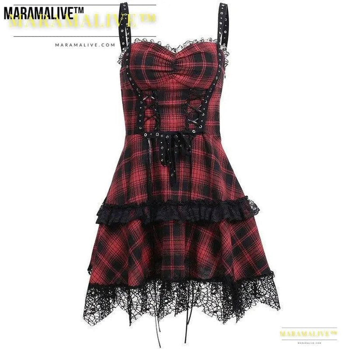 Maramalive™ New Gothic Plaid Suspender Dress - Underworld Tartan Mini-dress