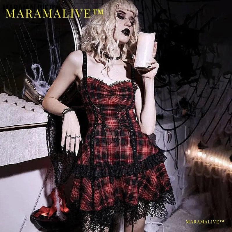 Maramalive™ New Gothic Plaid Suspender Dress - Underworld Tartan Mini-dress