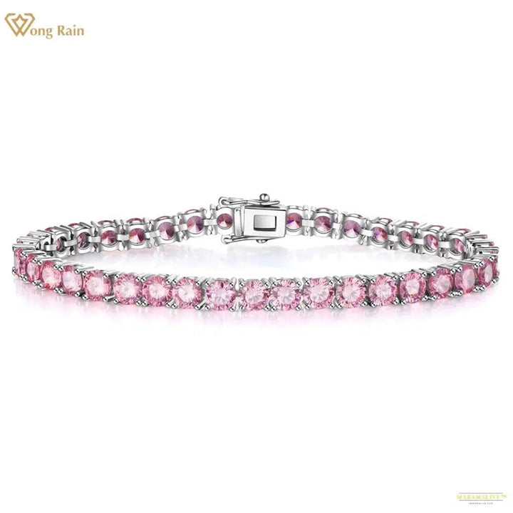 Maramalive™ New In Solid 925 Sterling Silver 5MM Lab Pink Sapphire Gemstone Tennis Chain Bracelets Fine Jewelry Christmas Gift