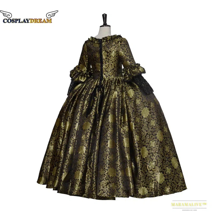 Maramalive™ Queen Charlotte Cosplay Gold & Black Dress - Rococo Marie Antoinette Ball Gown - Elizabethan Colonial Royalty Costume