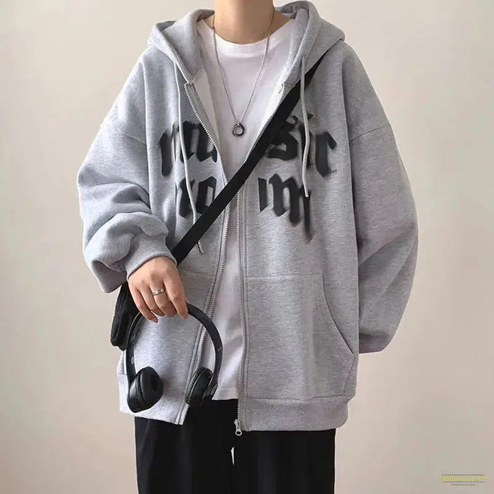 Maramalive™ Rhinestone Cobweb Zip Up Oversized Sweatshirt 2022 Autumn Goth Hoodie Men Women Grunge Hooded Jacket Streetwear Y2K Clothing