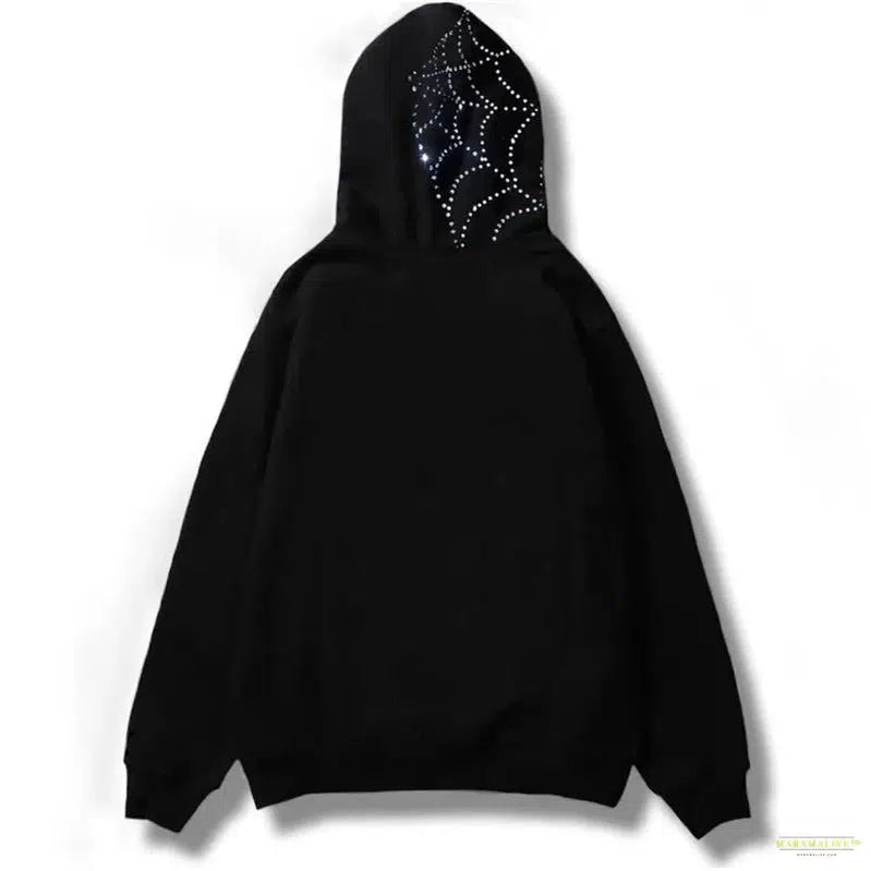 Maramalive™ Rhinestone Cobweb Zip Up Oversized Sweatshirt 2022 Autumn Goth Hoodie Men Women Grunge Hooded Jacket Streetwear Y2K Clothing