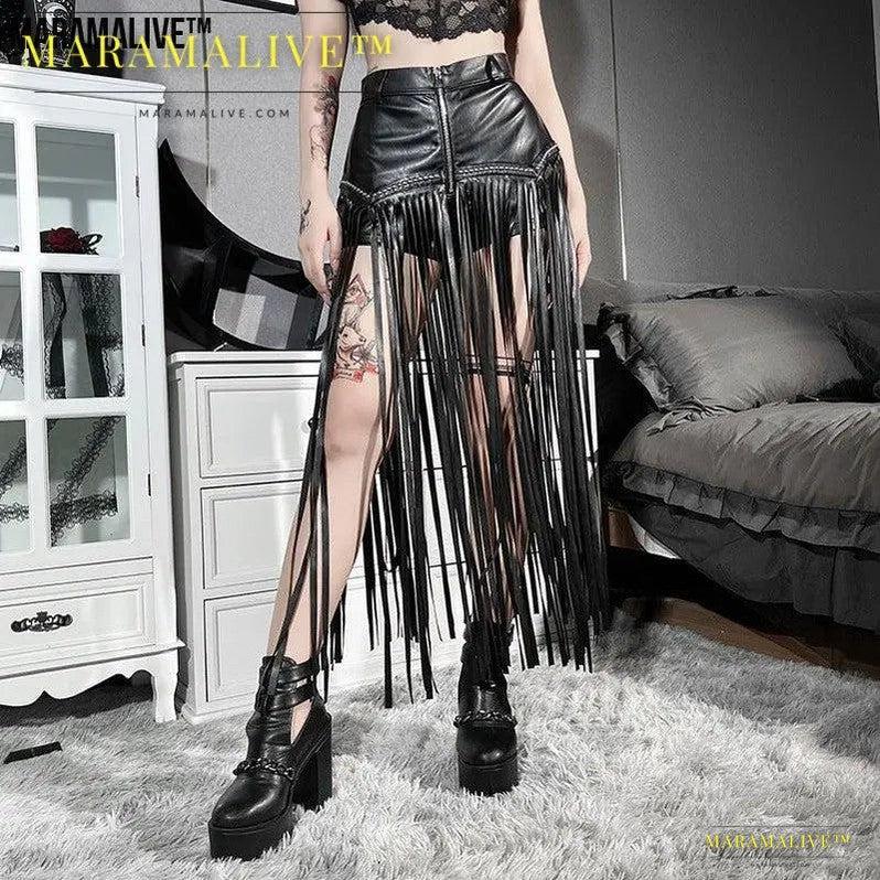 Maramalive™ Rivet Fringed Gothic Short Skirt