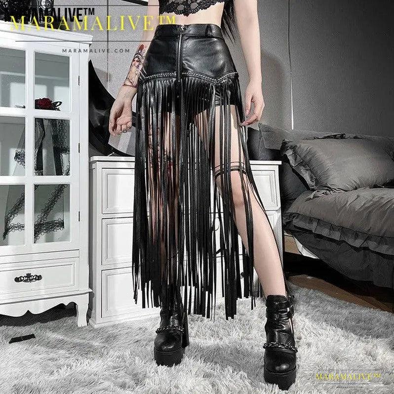 Maramalive™ Rivet Fringed Gothic Short Skirt