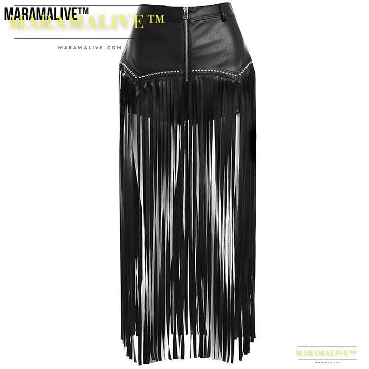 Maramalive™ Rivet Fringed Gothic Short Skirt