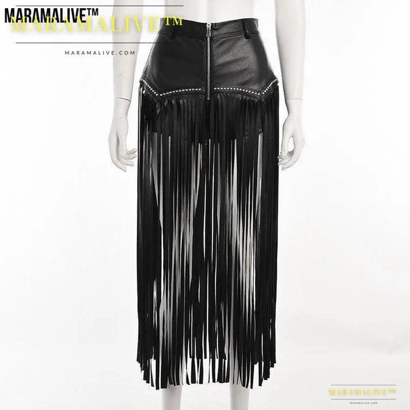 Maramalive™ Rivet Fringed Gothic Short Skirt