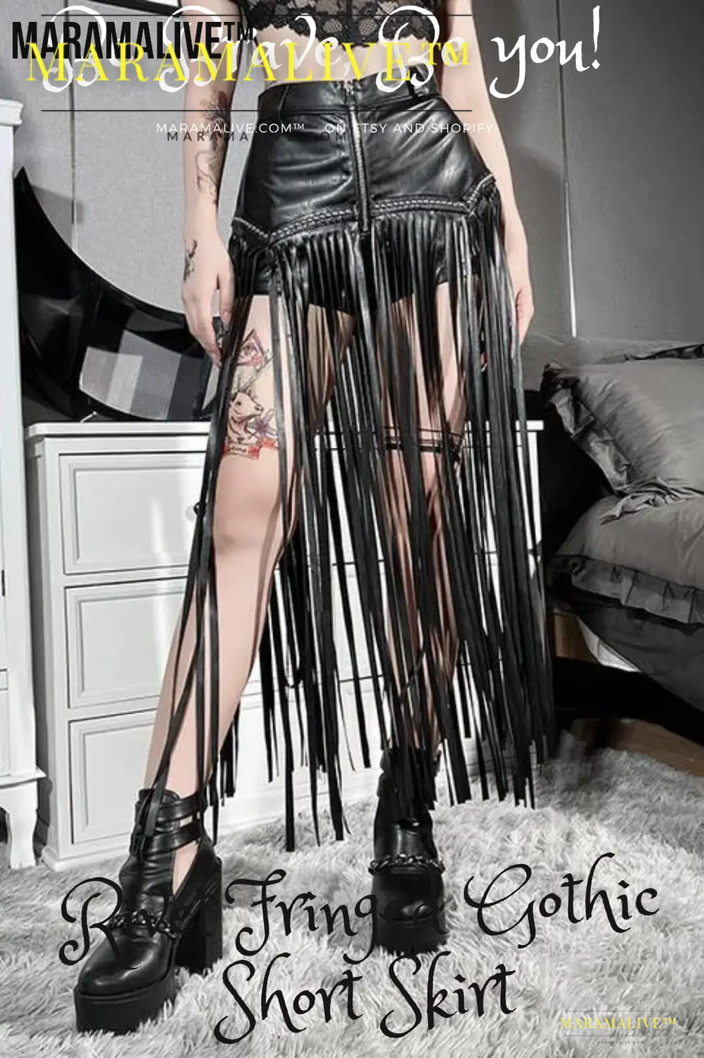 Maramalive™ Rivet Fringed Gothic Short Skirt