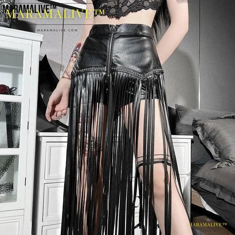 Maramalive™ Rivet Fringed Gothic Short Skirt