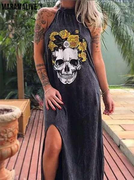 Maramalive™ Slim Fit Midi Dress With Printed Skull