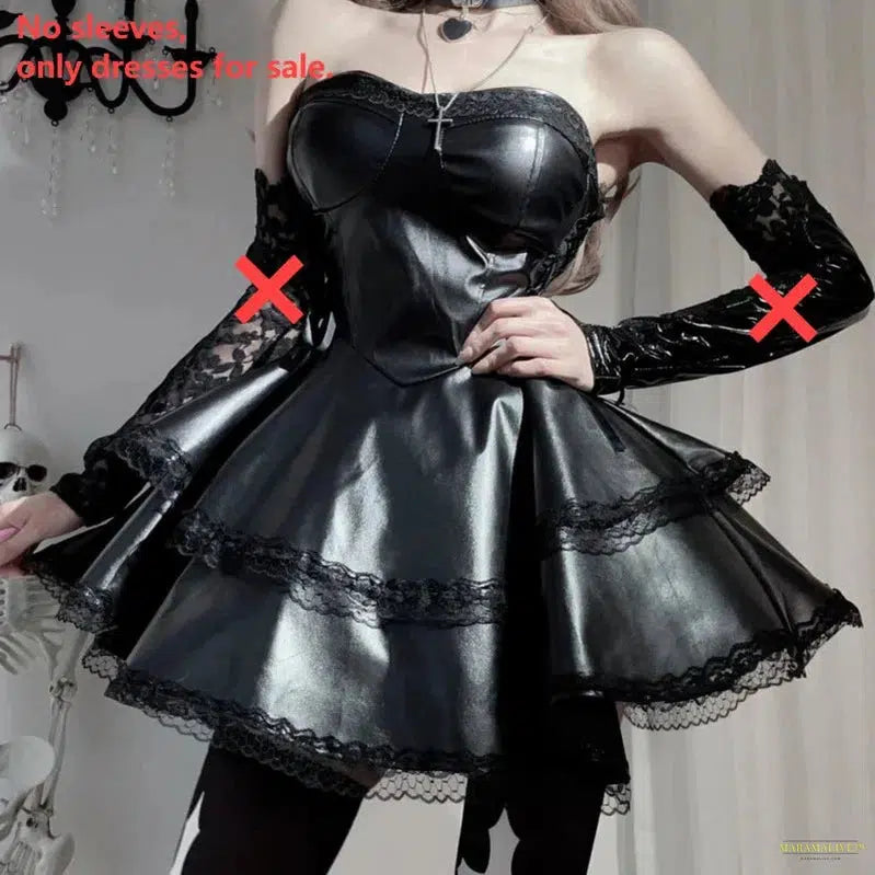 Maramalive™ Spicy Girl Sexy Dark Black Punk Style Strapless Dress Y2k Hollow Lace Puff Party Dress Women Slim Dark Ball Gown Cosplay Costume