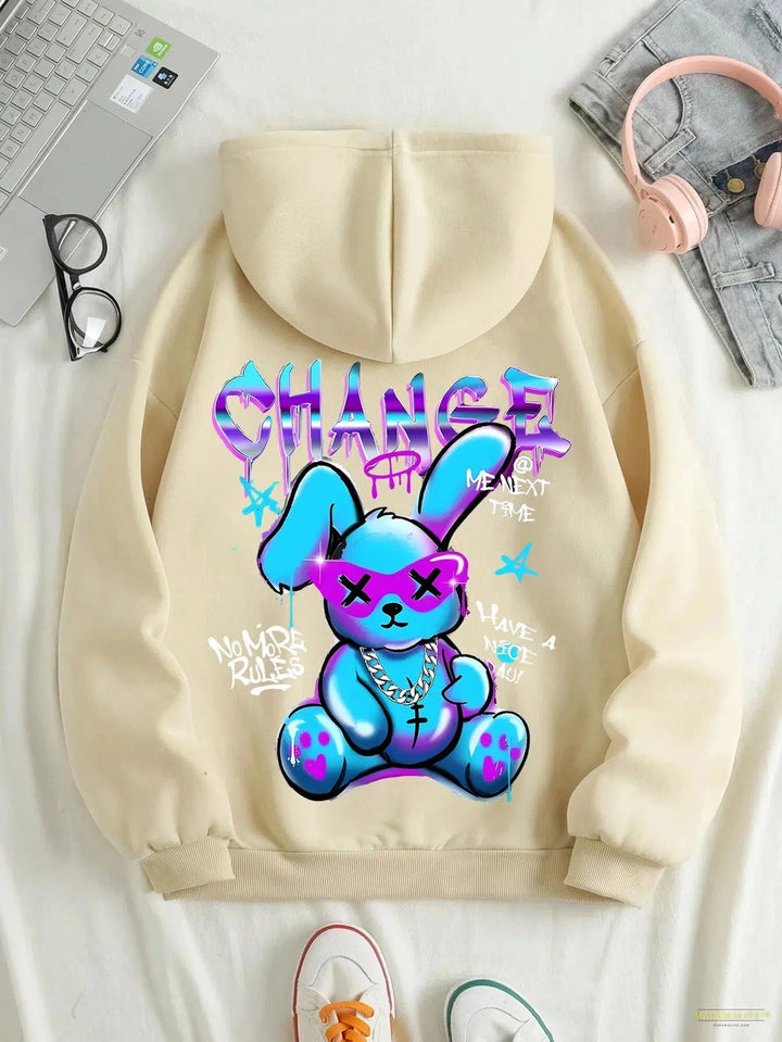 Maramalive™ Trendy Rabbit Cartoons Print Sweatshirt Female Fashion All-Match Street Hoody Crewneck Casual Hoodies Pullover Oversize Clothing