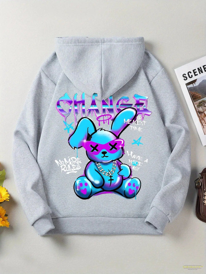 Maramalive™ Trendy Rabbit Cartoons Print Sweatshirt Female Fashion All-Match Street Hoody Crewneck Casual Hoodies Pullover Oversize Clothing