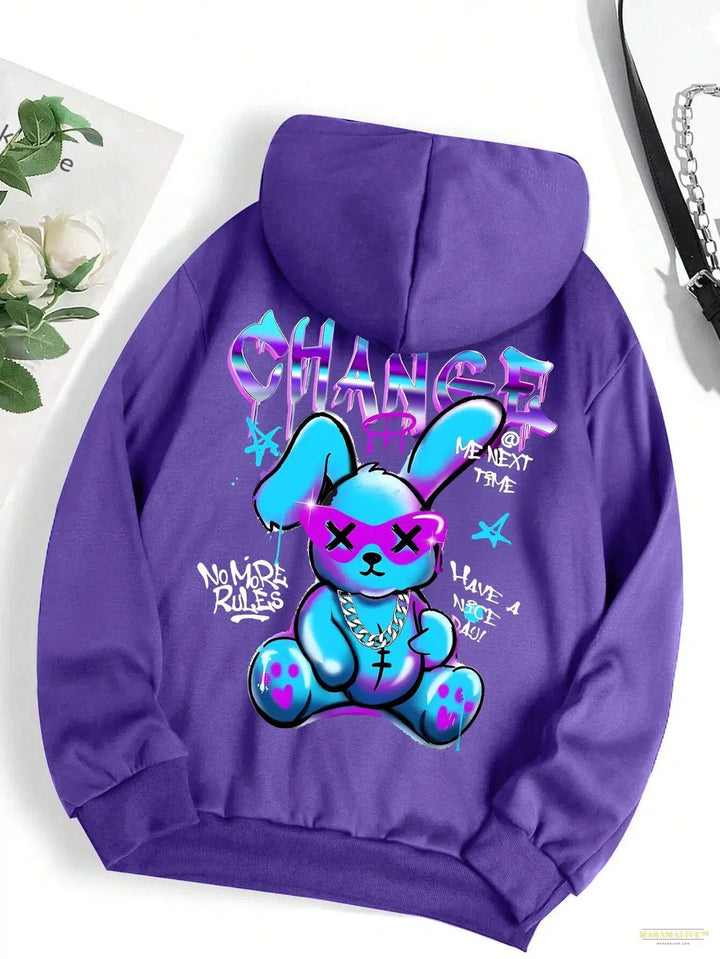 Maramalive™ Trendy Rabbit Cartoons Print Sweatshirt Female Fashion All-Match Street Hoody Crewneck Casual Hoodies Pullover Oversize Clothing