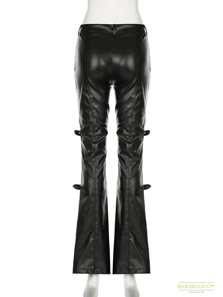 Maramalive™ Vibrant Gothic Fashion Patchwork PU Leather Flare Pants - Luxury Streetwear