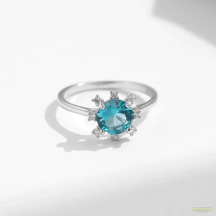 Maramalive™ Vintage 100% 925 Sterling Silver 7 MM Round Cut Paraiba Tourmaline Gemstone Wedding Party Fine Jewelry Women Ring Set