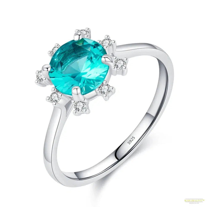 Maramalive™ Vintage 100% 925 Sterling Silver 7 MM Round Cut Paraiba Tourmaline Gemstone Wedding Party Fine Jewelry Women Ring Set