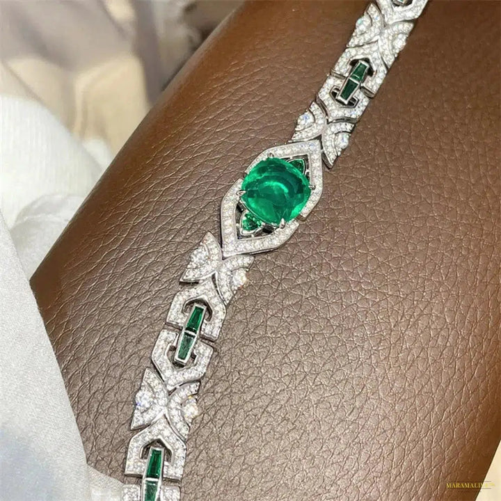 Maramalive™ Vintage 100% 925 Sterling Silver Emerald High Carbon Diamond Gemstone Bracelets Bangle Fine Jewelry Anniversary Gifts