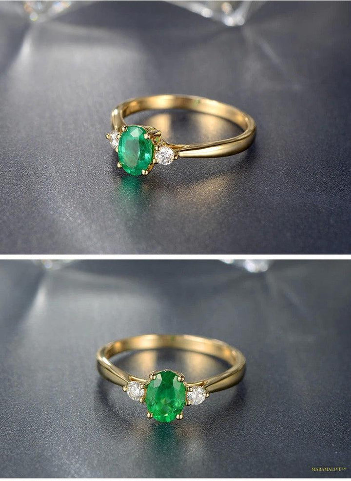 Maramalive™ Vintage Gold Imitation Emerald Women's Green Moissanite Simulation Diamond Ring