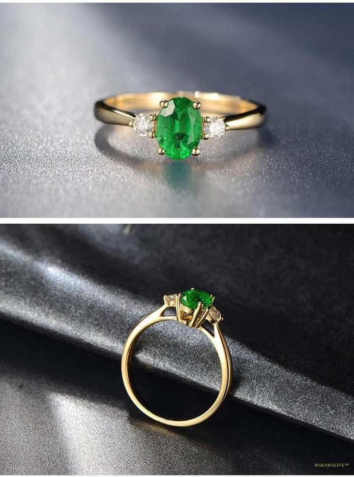 Maramalive™ Vintage Gold Imitation Emerald Women's Green Moissanite Simulation Diamond Ring