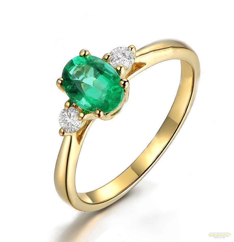 Maramalive™ Vintage Gold Imitation Emerald Women's Green Moissanite Simulation Diamond Ring