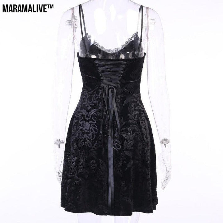 Maramalive™ Vintage Little Black Dress - Gothic Mini Dress with Straps