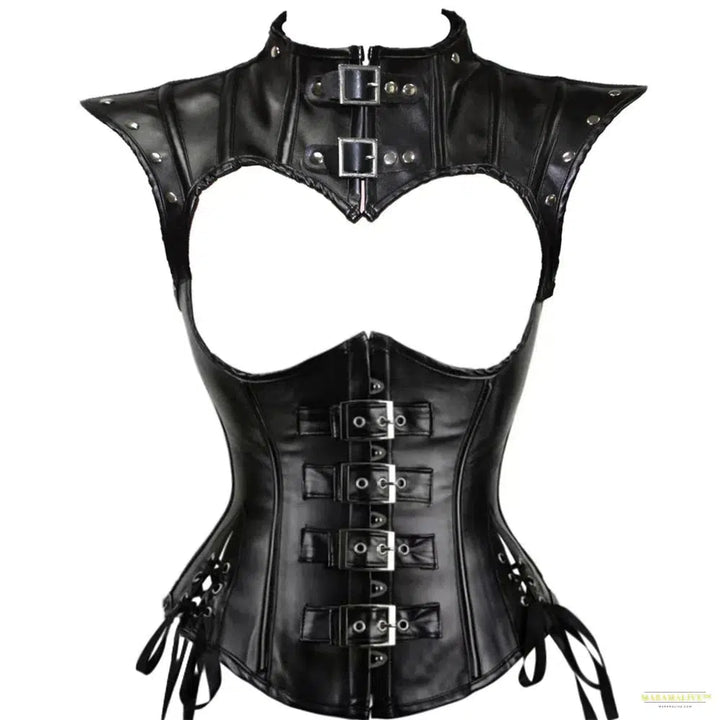 Maramalive™ Women Faux Leather Steampunk Overbust Corset Set Medieval Renaissance Gothic Shoulder Tops Outfits Waist Training Corselet Vest