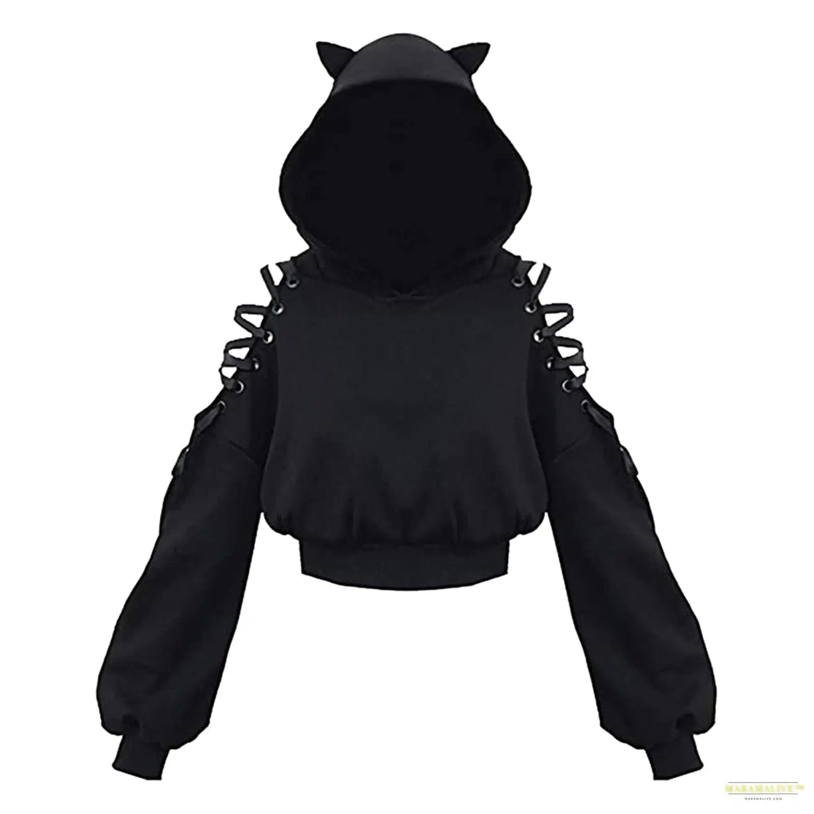 Maramalive™ Women Hoodies Gothic Punk Iron Ring Sweatshirts Autumn Winter Long Sleeve Zip-up Black Jacket Zipper Ladies Coat