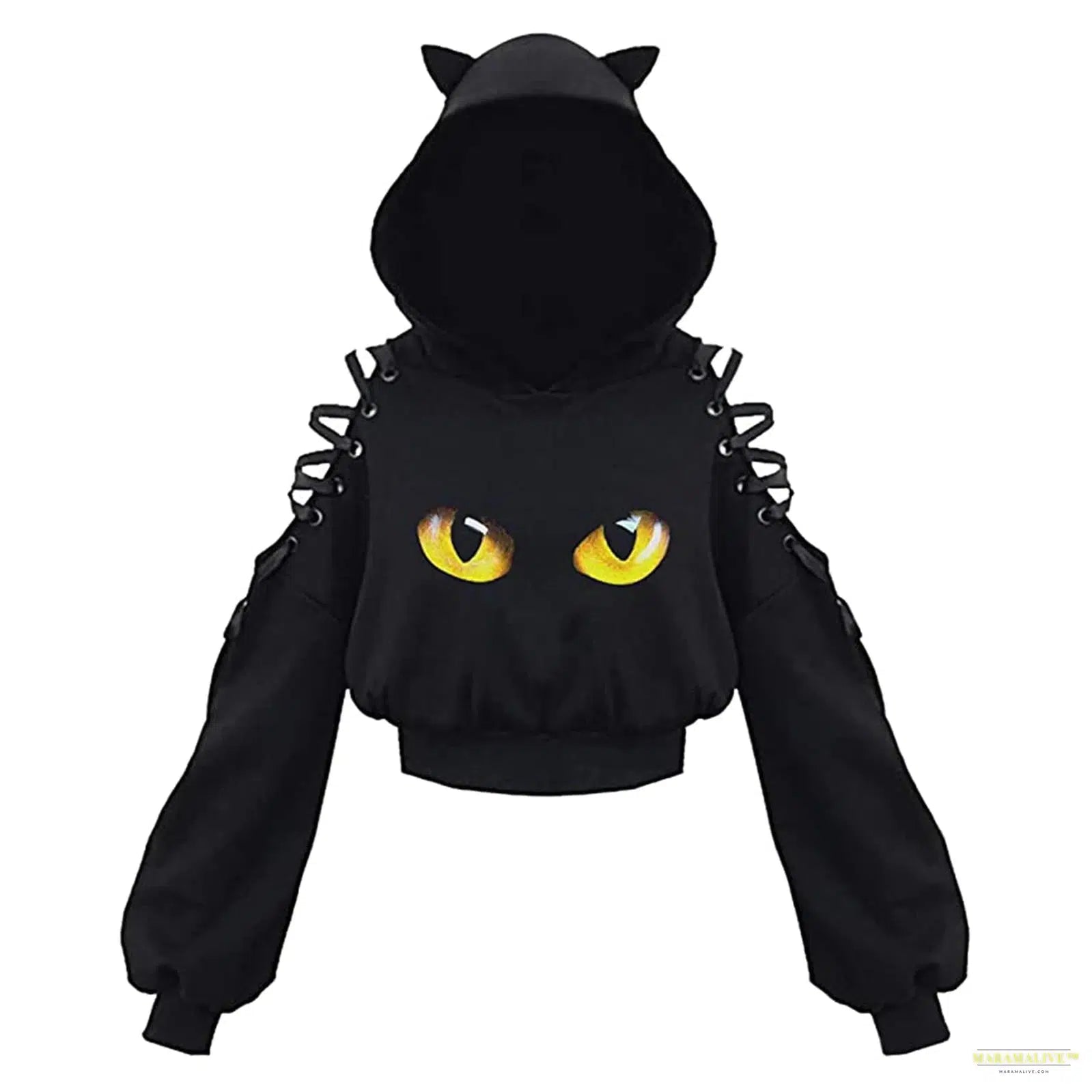 Maramalive™ Women Hoodies Gothic Punk Iron Ring Sweatshirts Autumn Winter Long Sleeve Zip-up Black Jacket Zipper Ladies Coat