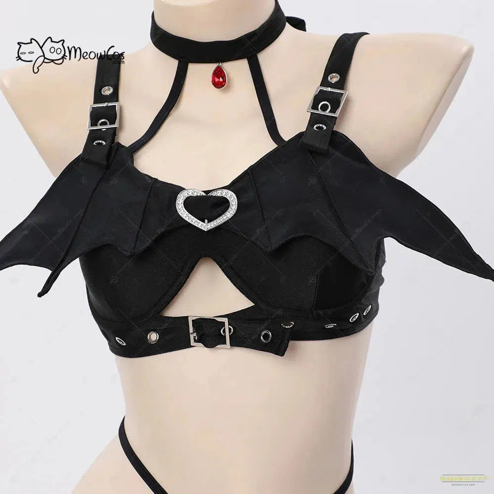 Maramalive™ Women Swimwear Black Gothic Bat Style Cosplay Swimsuit Black Bat Wing Top and Sheer Bottom