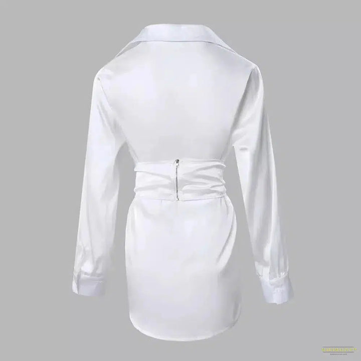 Maramalive™ Women's Clothing Fashion Solid Color White Lace-up Shirt Dress Long Sleeve Summer Mini Dress Sexy