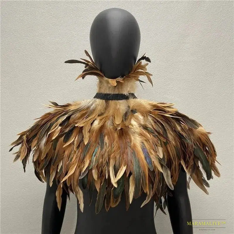 Maramalive™ Women's Feathered Gothic Punk Shoulder Cape – Unusual Handmade Party Dress Coat for Halloween & Clubbing