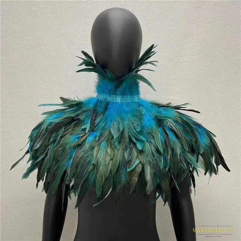 Maramalive™ Women's Feathered Gothic Punk Shoulder Cape – Unusual Handmade Party Dress Coat for Halloween & Clubbing