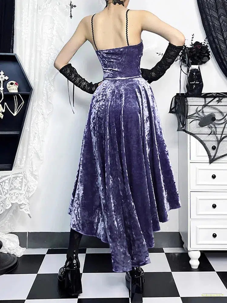 Maramalive™ Women's Gothic Dresses 2024 Spring New Slim Slim Dresses Diablo Style Purple Halter Tail Drag Dresses