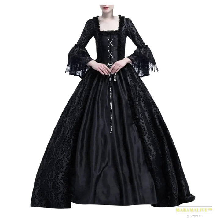 Maramalive™ Women's Retro Ball Gown Long Sleeve Dress - Medieval Victorian Court Lace Stitching Gothic Cosplay Party Costume