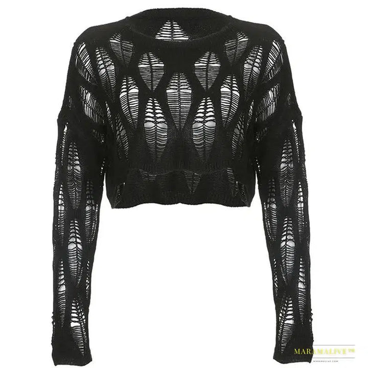 Maramalive™ Y2K Inspired Women's Hollow Out Batwing Sleeve Knitted Shirt - Gothic Streetwear Fashion Top