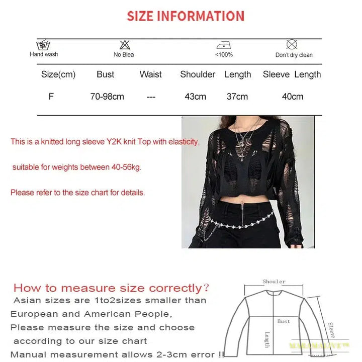 Maramalive™ Y2K Inspired Women's Hollow Out Batwing Sleeve Knitted Shirt - Gothic Streetwear Fashion Top