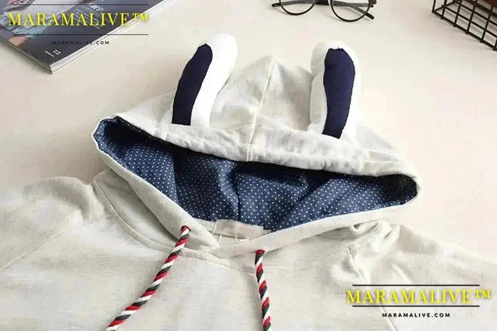 Maramalive™ new Capes women cute rabbit ears hooded pullover cloak coat rabbit print stitching embroidered sweater woman