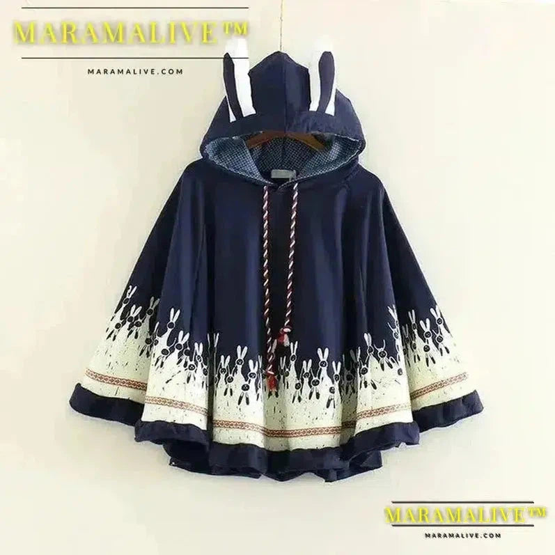 Maramalive™ new Capes women cute rabbit ears hooded pullover cloak coat rabbit print stitching embroidered sweater woman