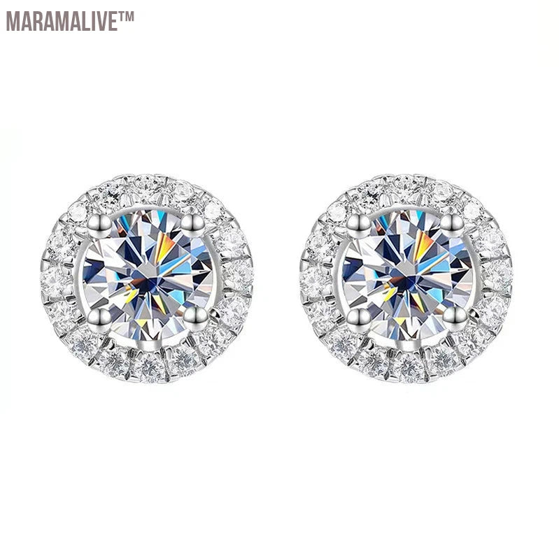 Maramalive™S925 Sterling Silver Four Claw 1.0Carat A Pair Black Moissanite Stud Earring Fine Jewelry For Women Exquisite Gift