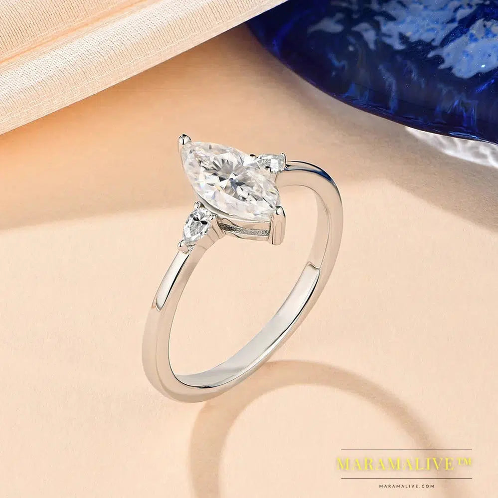 Marquise 1CT Moissanite Ring Real 925 Sterling Silver Rings for Women Men Anniversary Fine Jewelry Wedding Gift