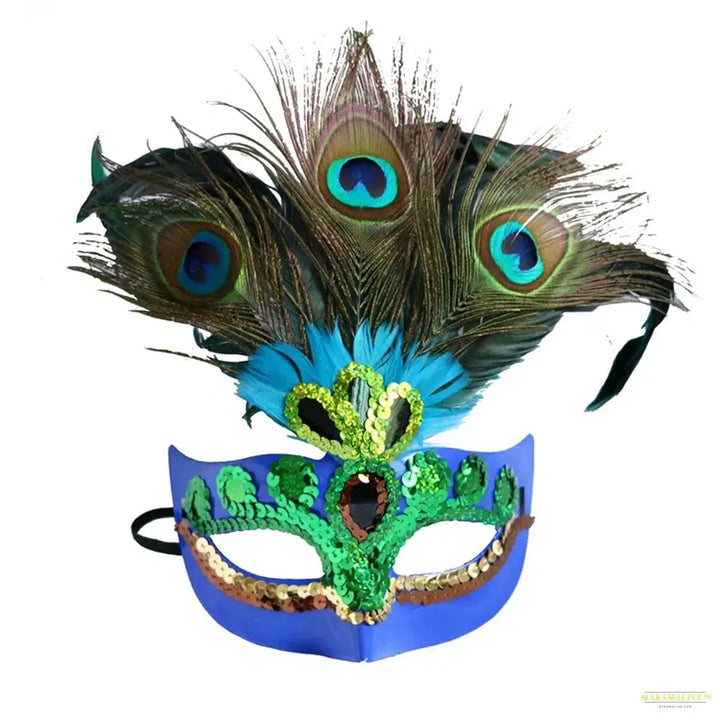 Masquerade Mask Women Peacock Feather Mask Mardi Gras Mask Fashion Blue Green Metal Shiny Rhinestone Christmas Party