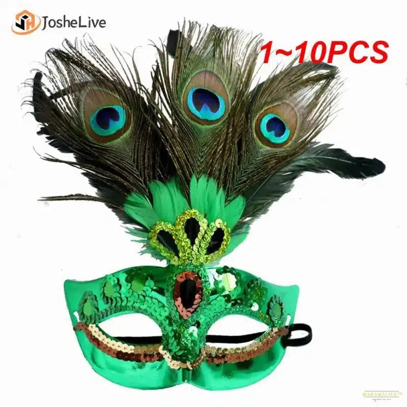 Masquerade Mask Women Peacock Feather Mask Mardi Gras Mask Fashion Blue Green Metal Shiny Rhinestone Christmas Party