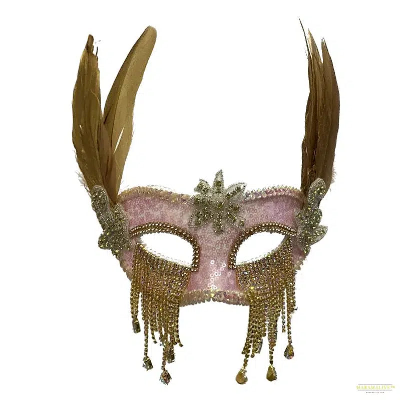 Masquerade Pink Face Mask with Feathers Party Props Fancy Dress