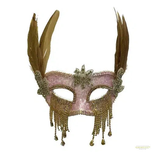 Masquerade Pink Face Mask with Feathers Party Props Fancy Dress