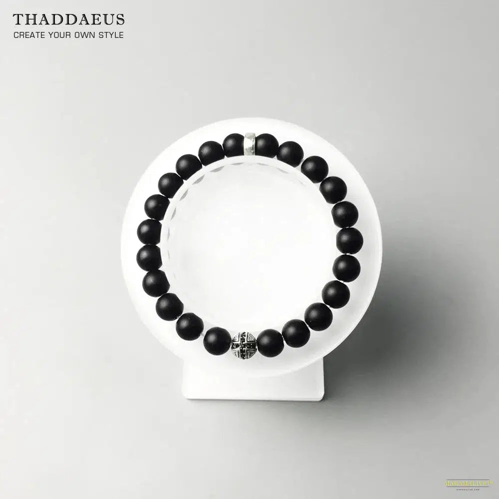 Matte Black Obsidian Karma Bracelets Cross Bead 925 Sterling Silver Europe Style Fashion Jewelry Gift