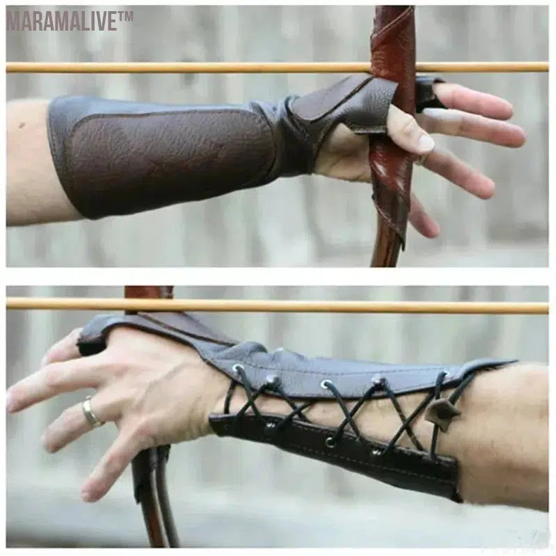 Medieval Archery Leather Long Gloves Steampunk Armor Cuff Warrior Knight Archer Costume Bracers Gauntlet Wristband Arm Accessory