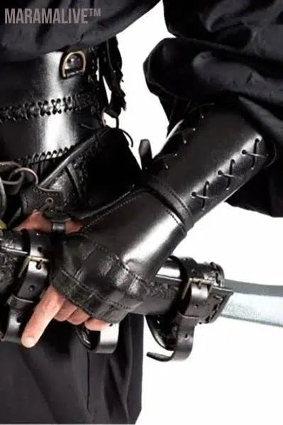 Medieval Armor Motorcycle Gloves Wide Cuffs Bracers Men Steampunk Warrior Gauntlet Renaissance Knights Templar Leather Lace-up