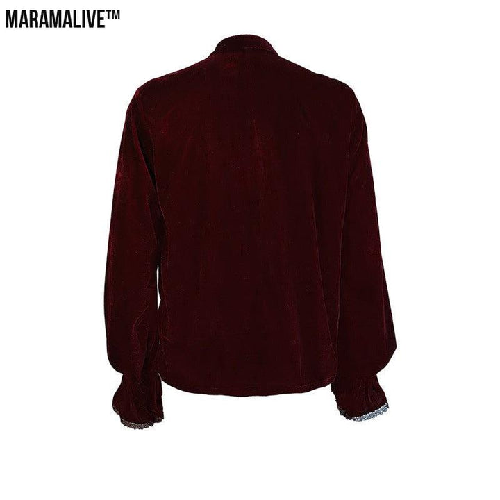 Medieval Gothic Style Loose Dress Velvet Material Vintage Long Sleeve Shirt Men