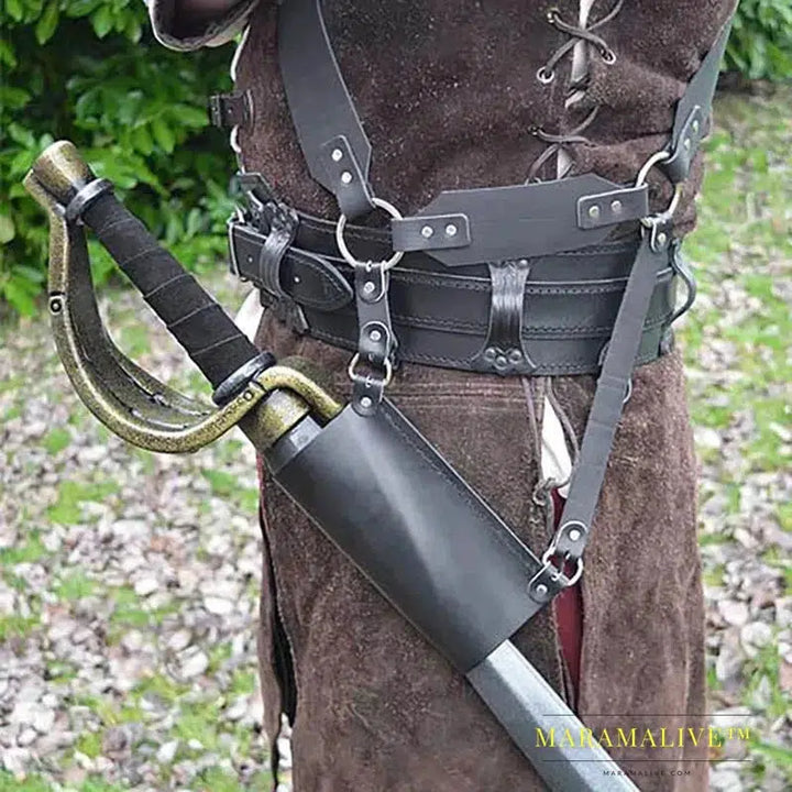 Medieval Knight Shoulder Belt Sword Holder Viking Scabbard Holster PU Leather Weapon Hanger Sheath Frog Larp Costume Props Sling